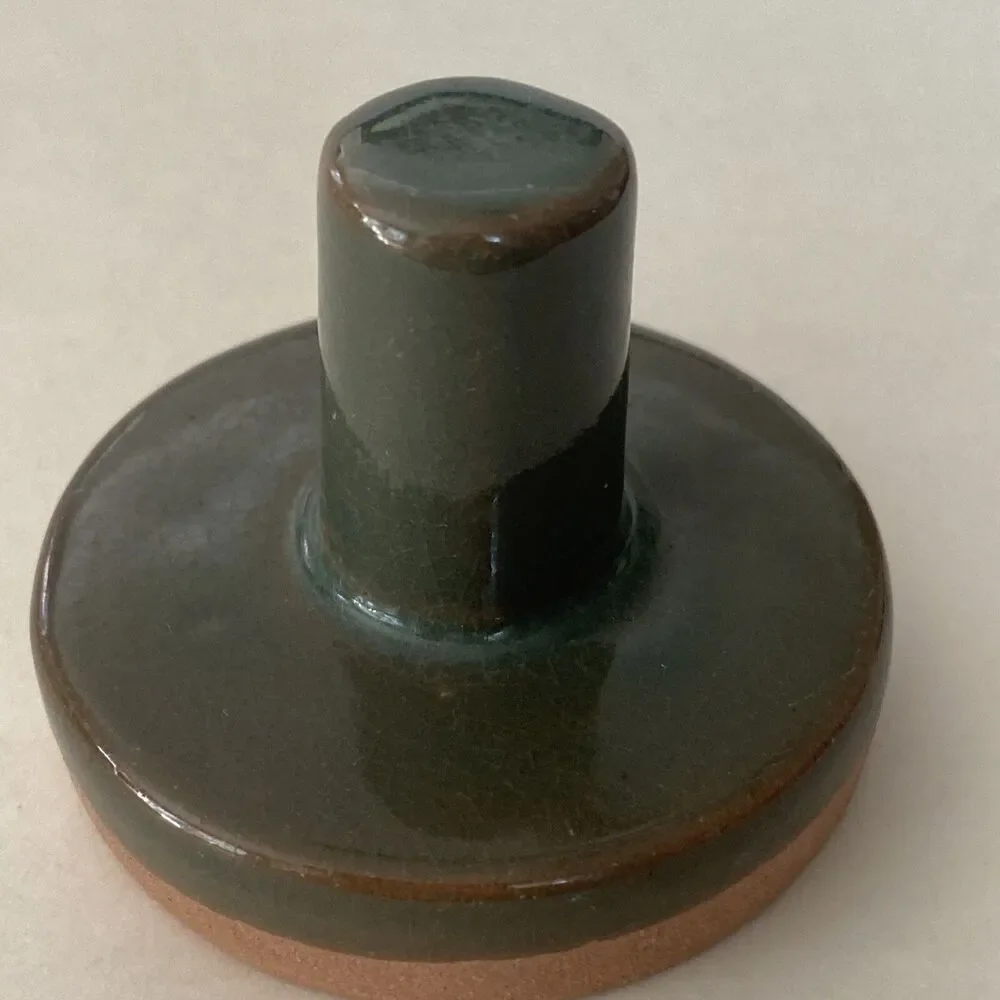 Cookie Stamp Terra Cotta Cow 2” Round Handle Green Glaze